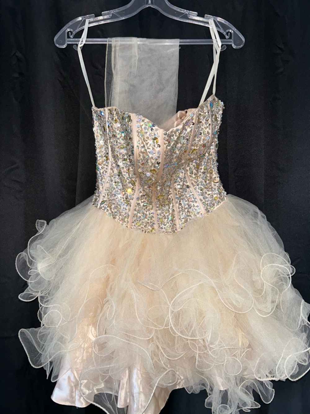 Anny Lee Champagne Beaded Corset Tulle Prom Dress